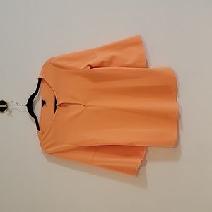 Ann Taylor Orange Blouse size medium flower blouse with pretty neckline